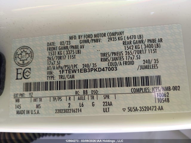 Ford F150 Supercrew 2023 1FTEW1EB3PKD47003 Image 9