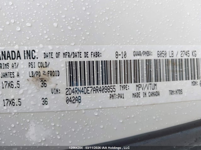 12564284 :رقم المزاد ، 2D4RN4DE7AR409855 vin ، 2010 Dodge Grand Caravan Se مزاد بيع