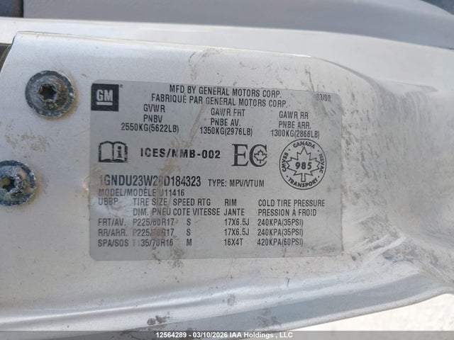 Продажа на аукционе авто 2008 Chevrolet Uplander Ls, vin: 1GNDU23W28D184323, номер лота: 12564289