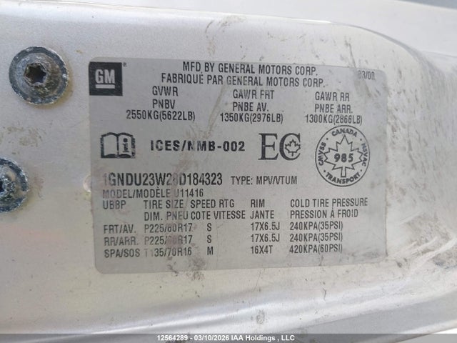 Продажа на аукционе авто 2008 Chevrolet Uplander Ls, vin: 1GNDU23W28D184323, номер лота: 12564289
