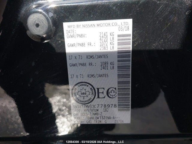 5N1AT2MV3JC778978 Nissan Rogue Midnight Edition/s/sl/sl W/propilot Assist/sv