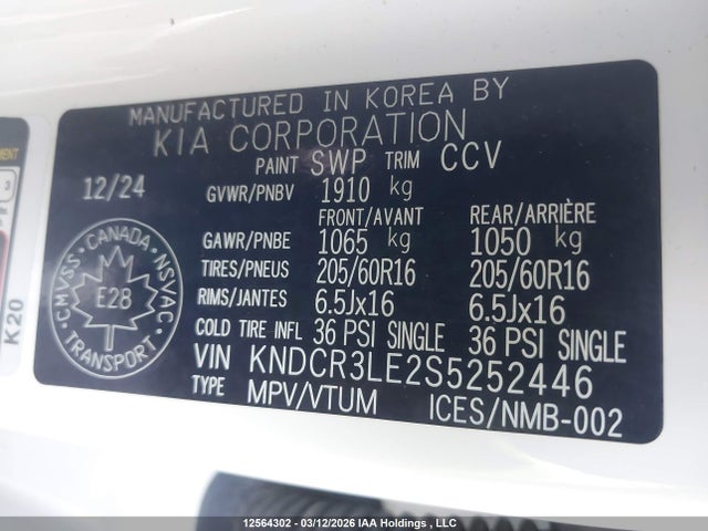 12564302 :رقم المزاد ، KNDCR3LE2S5252446 vin ، 2025 Kia Niro مزاد بيع