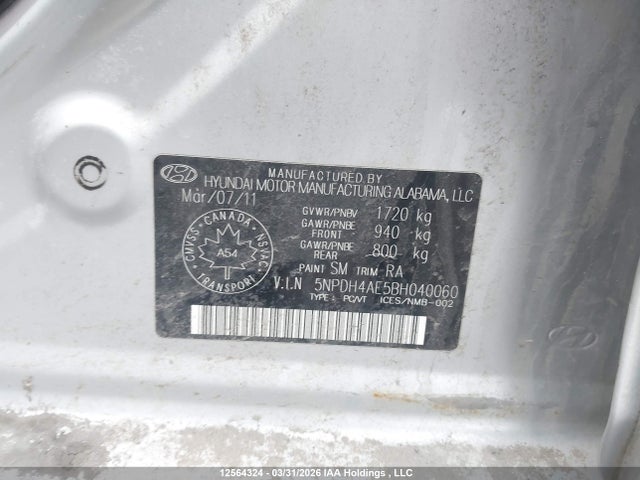 12564324 :رقم المزاد ، 5NPDH4AE5BH040060 vin ، 2011 Hyundai Elantra Gls/limited مزاد بيع