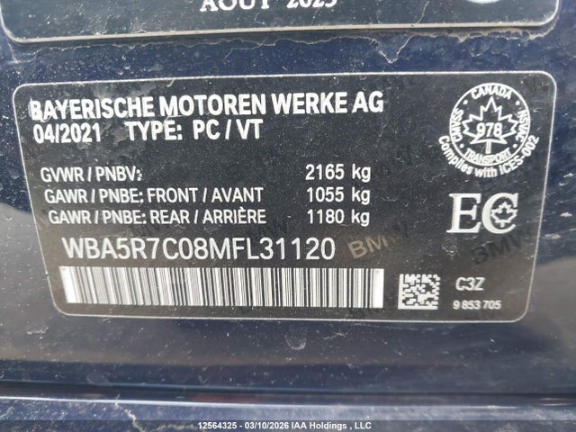 WBA5R7C08MFL31120 BMW 330XI