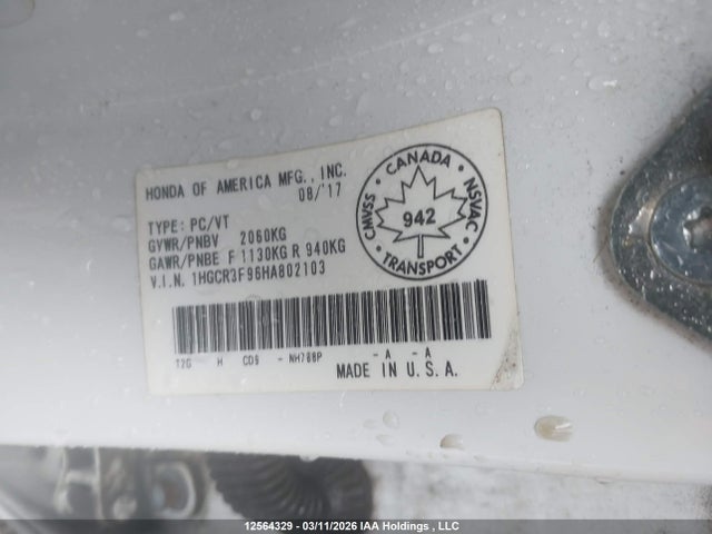 1HGCR3F96HA802103 Honda Accord Touring