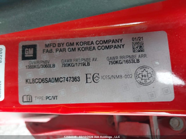 Продаж на аукціоні авто 2021 Chevrolet Spark 1lt, vin: KL8CD6SA0MC747363, номер лоту: 12564335