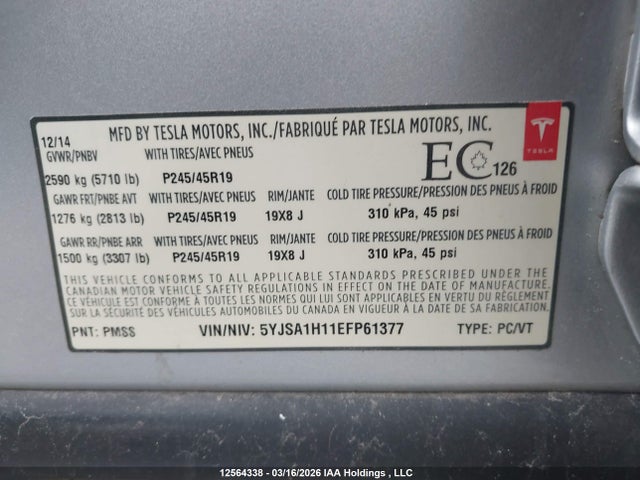 Tesla MODEL S 2014 5YJSA1H11EFP61377 Image 9