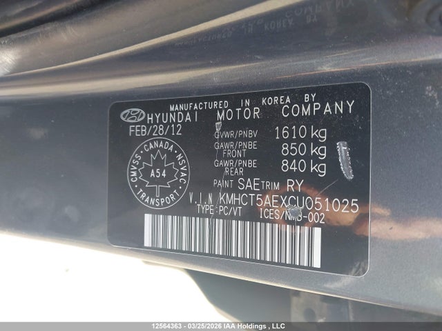 Продаж на аукціоні авто 2012 Hyundai Accent, vin: KMHCT5AEXCU051025, номер лоту: 12564363