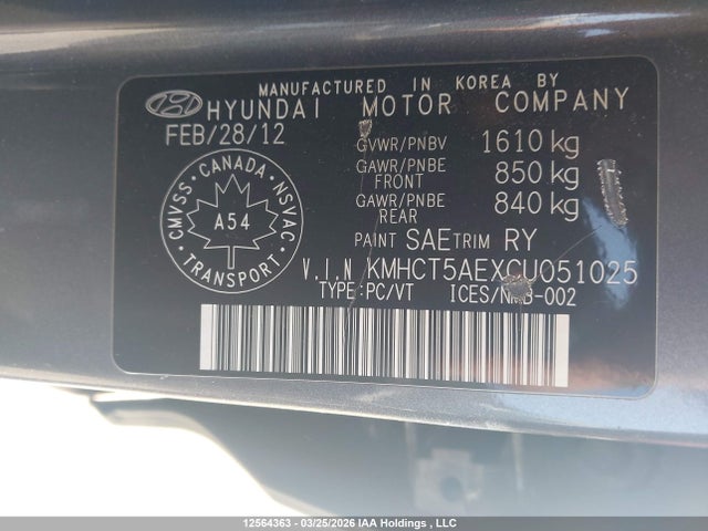 Продаж на аукціоні авто 2012 Hyundai Accent, vin: KMHCT5AEXCU051025, номер лоту: 12564363