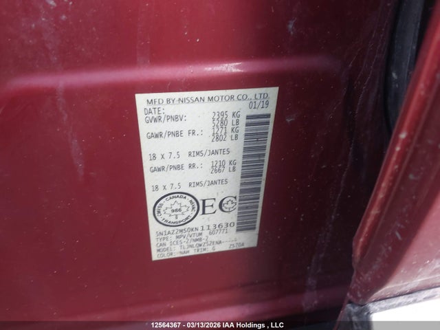 Продажа на аукционе авто 2019 Nissan Murano, vin: 5N1AZ2MS0KN113630, номер лота: 12564367
