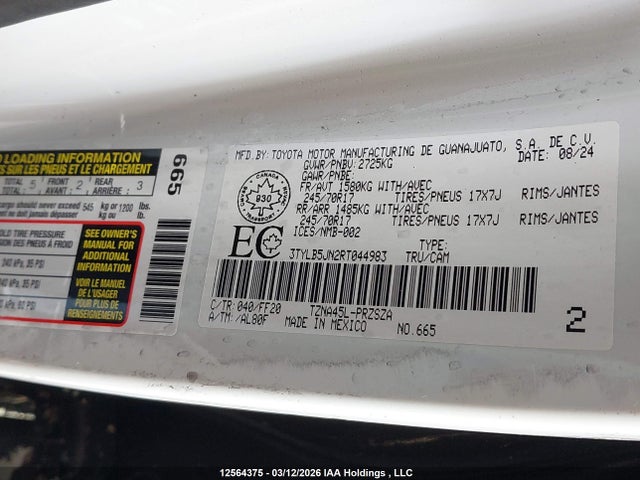 2024 Toyota Tacoma მანქანა იყიდება აუქციონზე, vin: 3TYLB5JN2RT044983, აუქციონის ნომერი: 12564375
