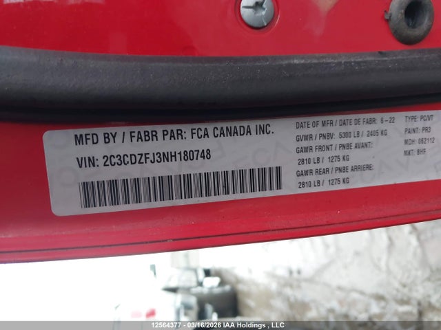 Aukcja sprzedaży 2022 Dodge Challenger R/t Scat Pack, vin: 2C3CDZFJ3NH180748, numer aukcji: 12564377