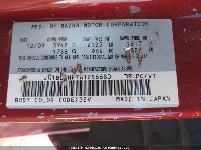 Aukcja sprzedaży 2010 Mazda Mazda3, vin: JM1BL1HF7A1256680, numer aukcji: 12564379