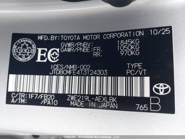 JTDBCMFE4T3124303 Toyota Corolla Le/se/xle
