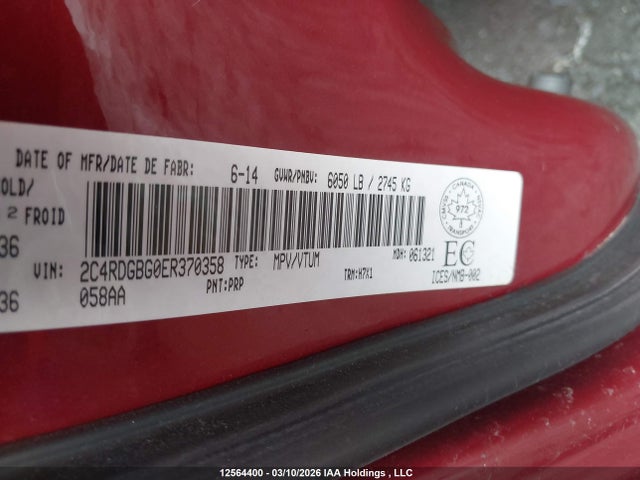 Aukcja sprzedaży 2014 Dodge Grand Caravan, vin: 2C4RDGBG0ER370358, numer aukcji: 12564400