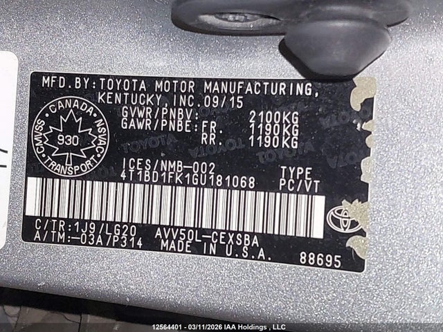 4T1BD1FK1GU181068 Toyota Camry