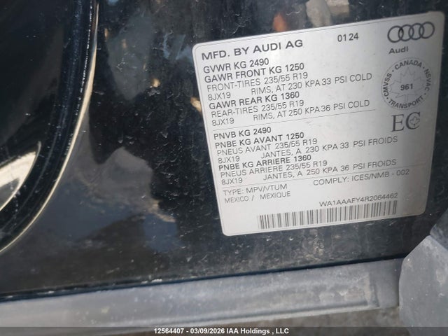 Продаж на аукціоні авто 2024 Audi Q5 Komfort 45, vin: WA1AAAFY4R2064462, номер лоту: 12564407