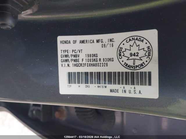 1HGCR2F0XHA802326 Honda Accord Touring