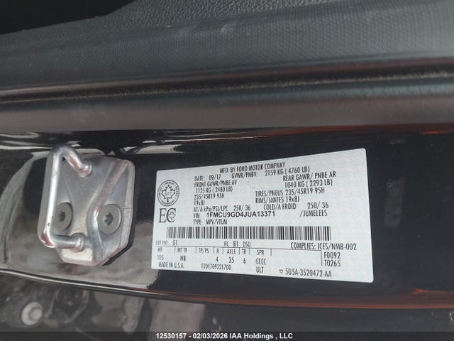 1FMCU9GD4JUA13371 Ford ESCAPE SE