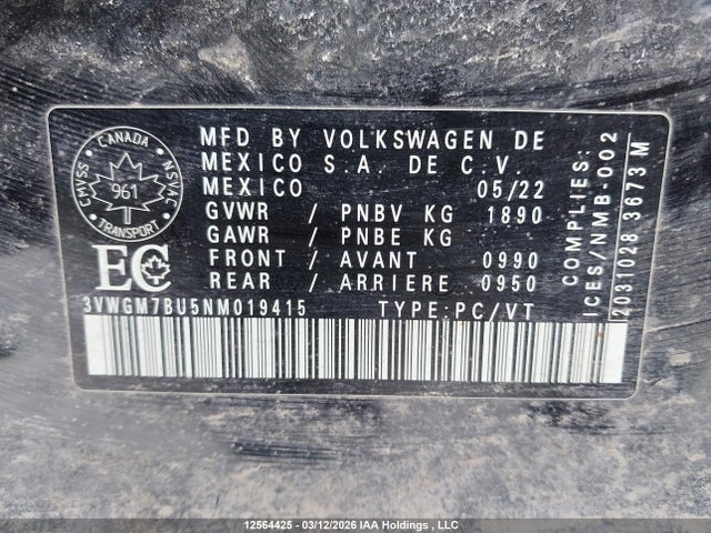 3VWGM7BU5NM019415 Volkswagen Jetta