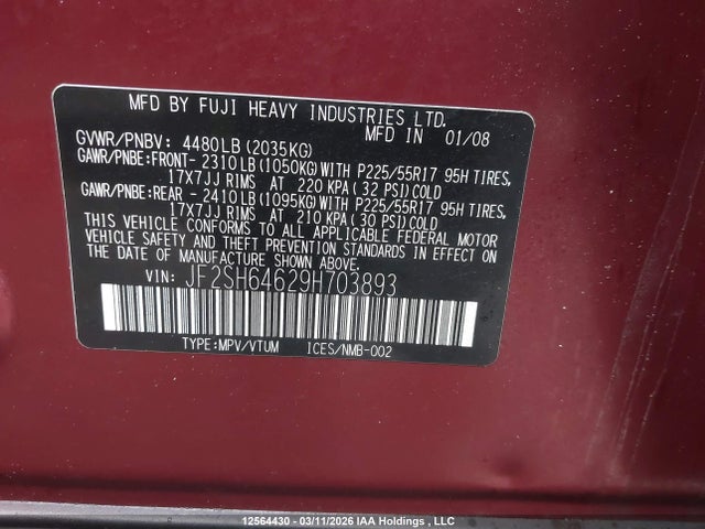 Aukcja sprzedaży 2009 Subaru Forester 2.5 X Limited Package, vin: JF2SH64629H703893, numer aukcji: 12564430