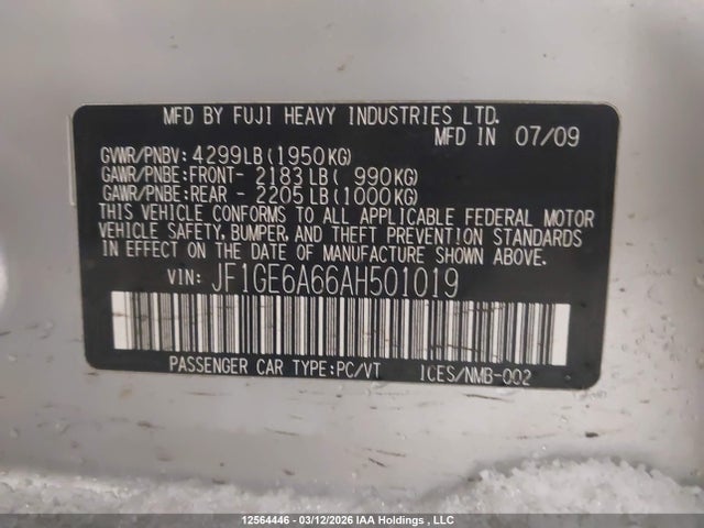 Продаж на аукціоні авто 2010 Subaru Impreza 2.5i, vin: JF1GE6A66AH501019, номер лоту: 12564446
