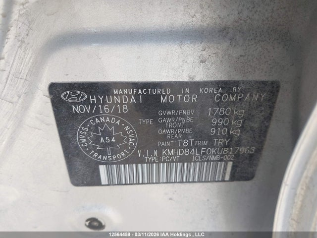 KMHD84LF0KU817963 Hyundai Elantra Preferred