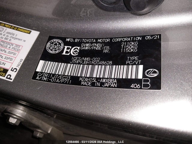 JTHP9JBH1M2048628 Lexus UX 250H