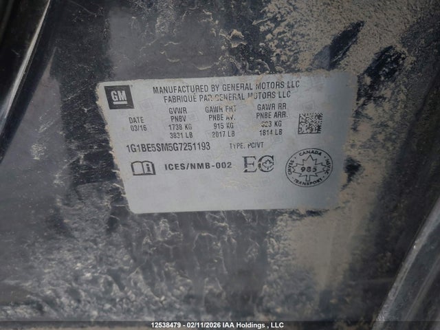 1G1BE5SM5G7251193 Chevrolet Cruze Lt Auto