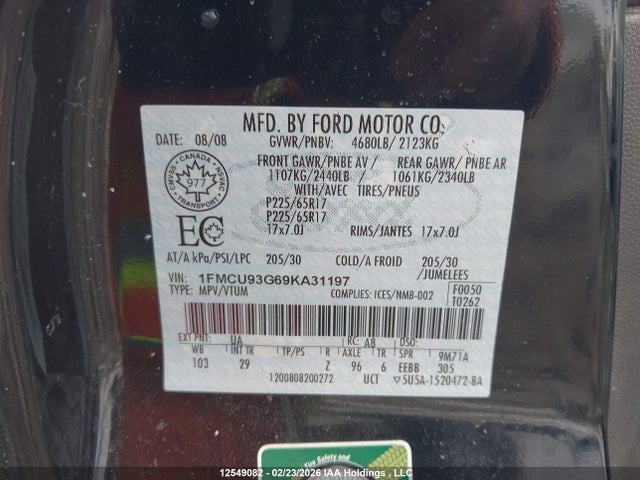 Aukcja sprzedaży 2009 Ford Escape Xlt Automatic, vin: 1FMCU93G69KA31197, numer aukcji: 12549082