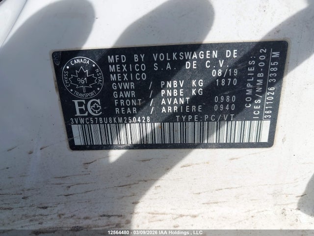 3VWC57BU8KM250428 Volkswagen Jetta S/se/r-line
