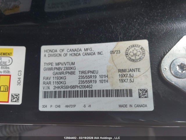 2HKRS6H98PH206462 Honda Cr-v Touring Hybrid