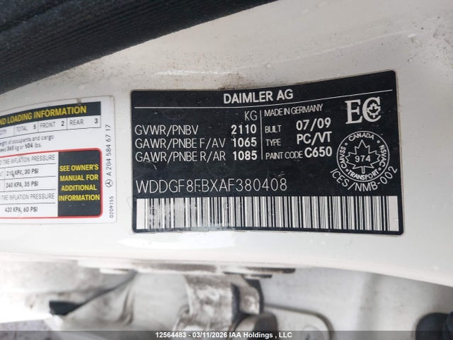 Aukcja sprzedaży 2010 Mercedes-benz C 250 4matic, vin: WDDGF8FBXAF380408, numer aukcji: 12564483