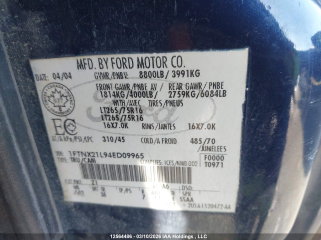 Продажа на аукционе авто 2004 Ford F-250 Lariat/xl/xlt, vin: 1FTNX21L94ED09965, номер лота: 12564486