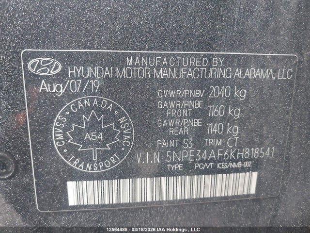 Продаж на аукціоні авто 2019 Hyundai Sonata Essential, vin: 5NPE34AF6KH818541, номер лоту: 12564488