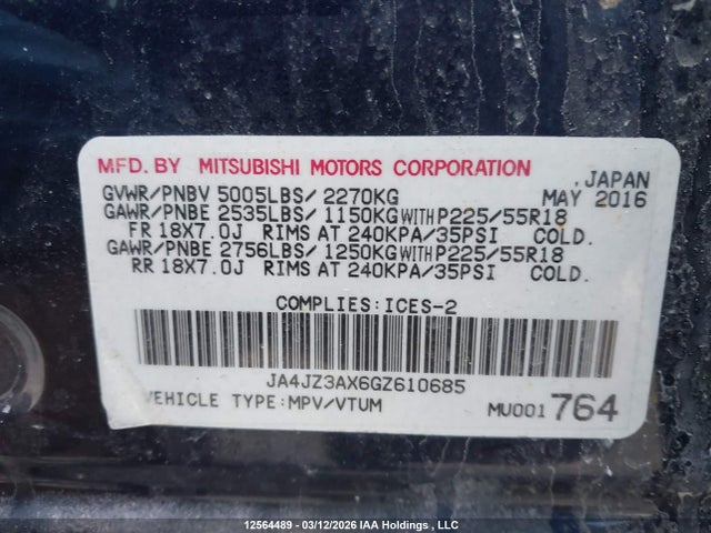 JA4JZ3AX6GZ610685 Mitsubishi Outlander Se