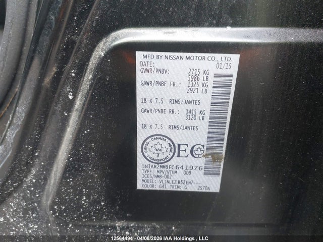 Продажа на аукционе авто 2015 Nissan Pathfinder Platinum/s/sl/sv, vin: 5N1AR2MM9FC641976, номер лота: 12564494