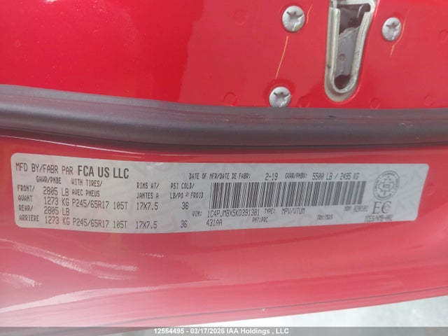 1C4PJMBX5KD391381 Jeep Cherokee Trailhawk