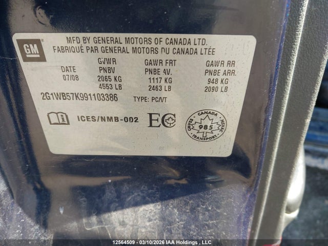 Продаж на аукціоні авто 2009 Chevrolet Impala Ls, vin: 2G1WB57K991103386, номер лоту: 12564509