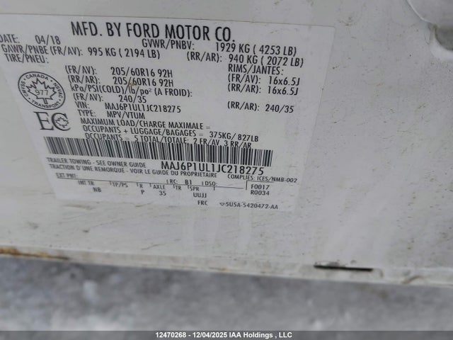 MAJ6P1UL1JC218275 Ford Ecosport Se