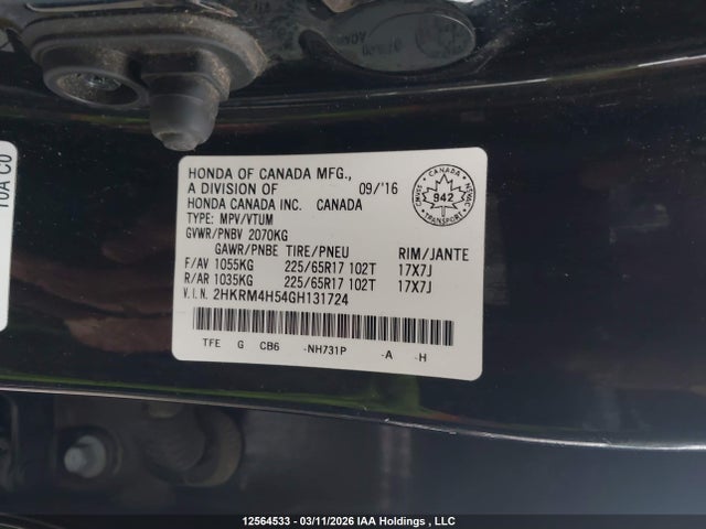 Продаж на аукціоні авто 2016 Honda Cr-v Ex, vin: 2HKRM4H54GH131724, номер лоту: 12564533