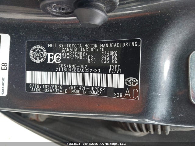Aukcja sprzedaży 2010 Toyota Corolla Ce, vin: 2T1BU4EEXAC352633, numer aukcji: 12564534