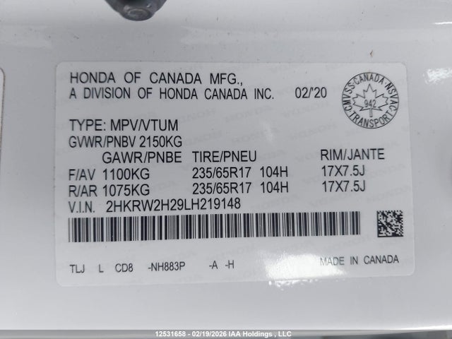 Honda CR-V LX 2020 2HKRW2H29LH219148 Image 9
