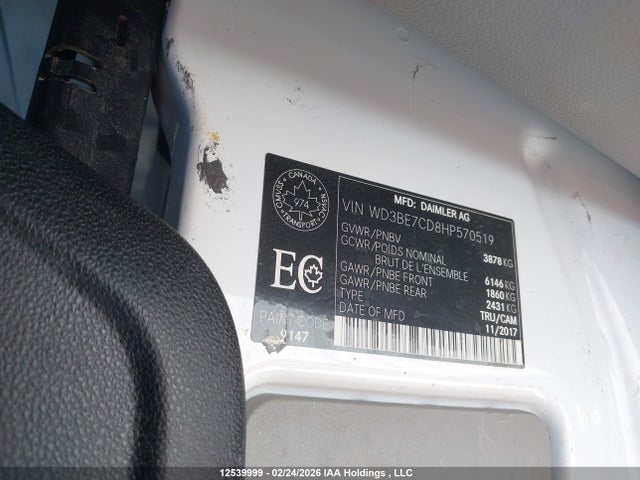 Aukcja sprzedaży 2017 Mercedes-benz Sprinter 2500 Standard Roof V6, vin: WD3BE7CD8HP570519, numer aukcji: 12539999