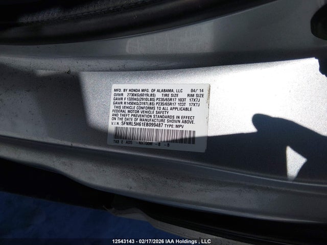 12543143 :رقم المزاد ، 5FNRL5H61EB099487 vin ، 2014 Honda Odyssey Ex-l مزاد بيع