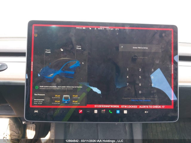 5YJ3E1EB9NF183809 Tesla MODEL 3