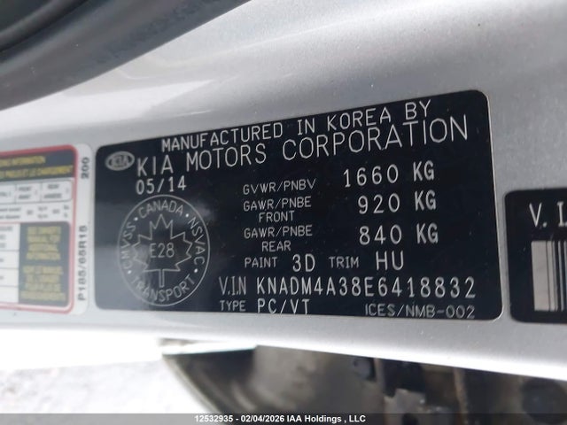 KNADM4A38E6418832 KIA Rio Ex/ex+/lx/lx+/sx