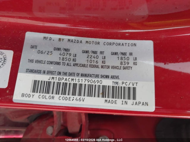 2025 Mazda 3 Preferred მანქანა იყიდება აუქციონზე, vin: JM1BPACM1S1790690, აუქციონის ნომერი: 12564555