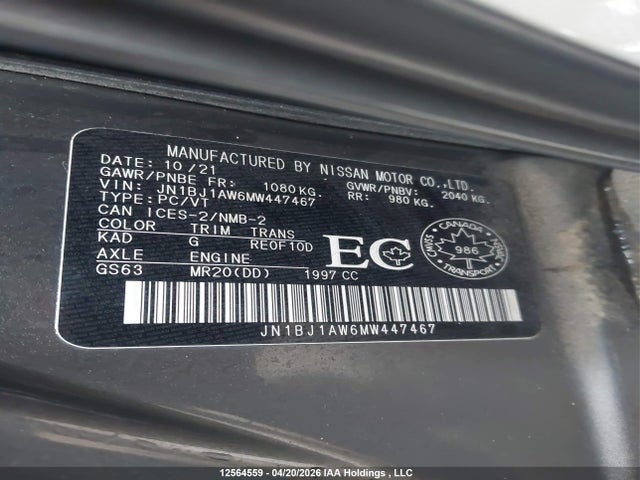 JN1BJ1AW6MW447467 Nissan QASHQAI