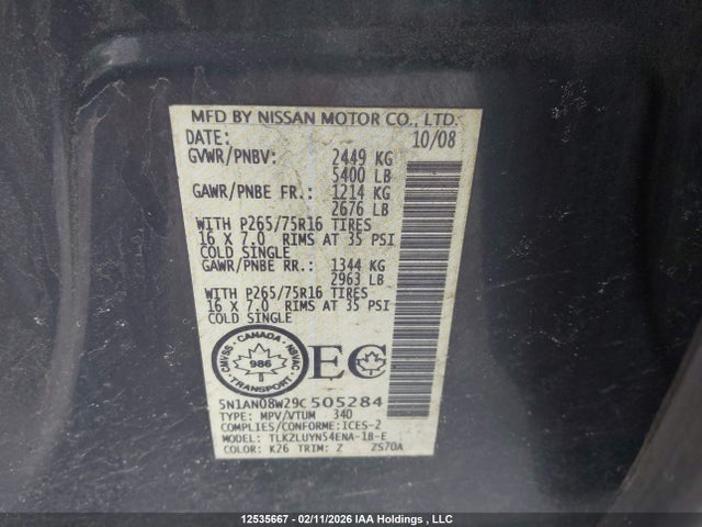 Aukcja sprzedaży 2009 Nissan Xterra Se, vin: 5N1AN08W29C505284, numer aukcji: 12535667